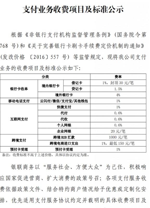 銀聯(lián)商務(wù)POS機貸記卡1.5%費率